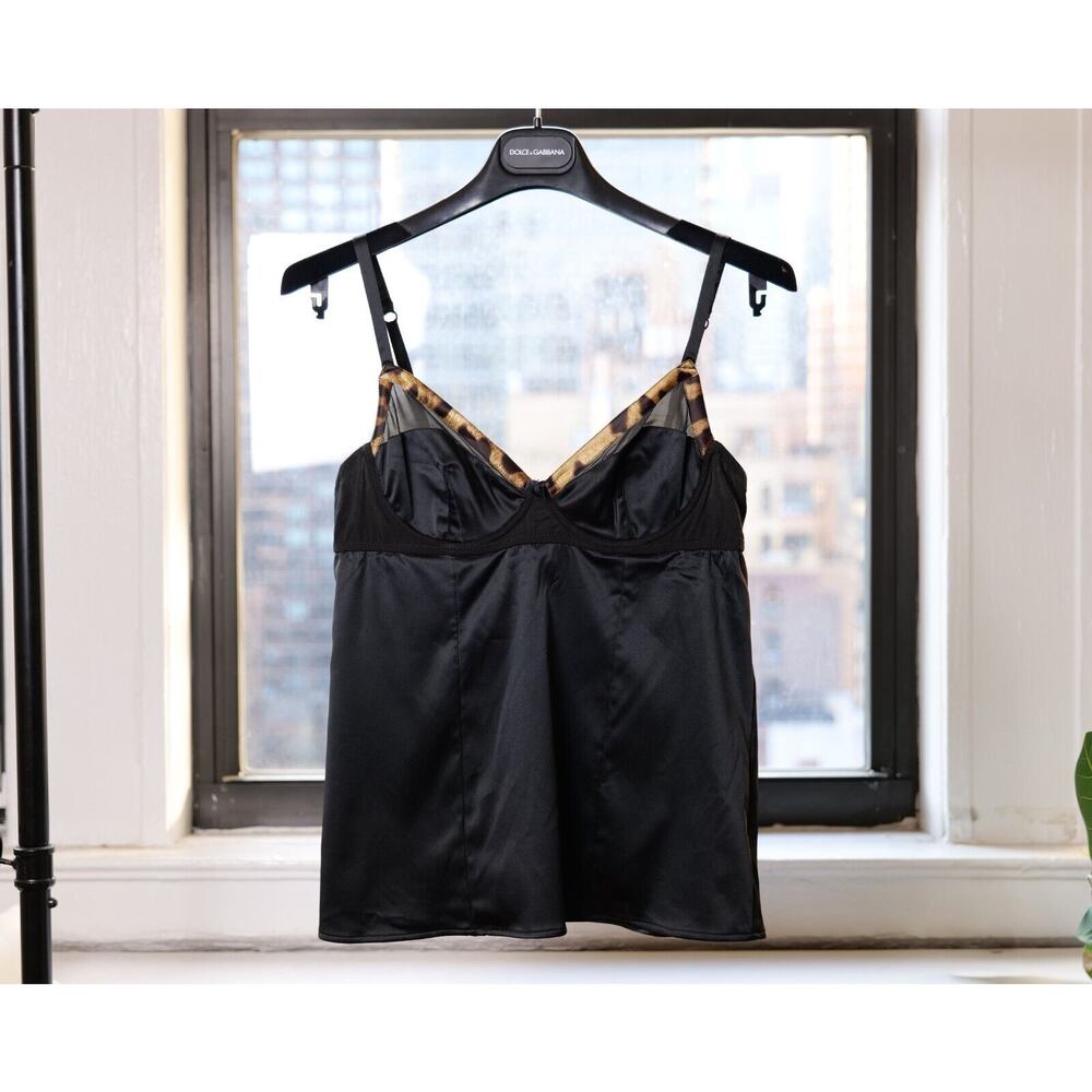 Dolce & Gabbana Black Leopard Lining Lingerie Tank Top (IT42)